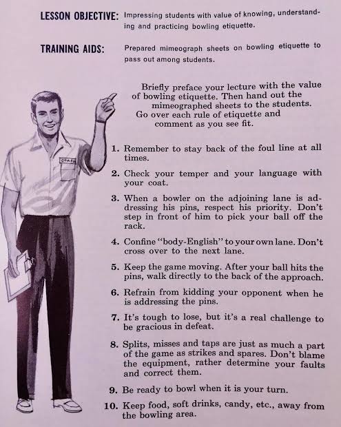 Mid-century bowling etiquette rules sheet