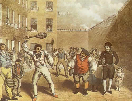 Rackets played against a prison yard wall, early 1800s